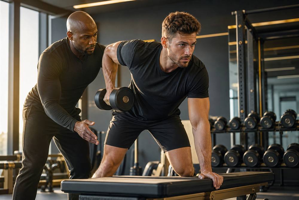 Séance de coaching sportif en salle, accompagnement individuel